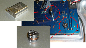 Broken Inductor L1 and Crystal X3 (picture courtesy of Reliability Plus)